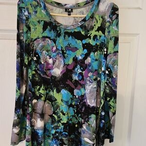 Graphic Blue and Black Relaxed Blouse